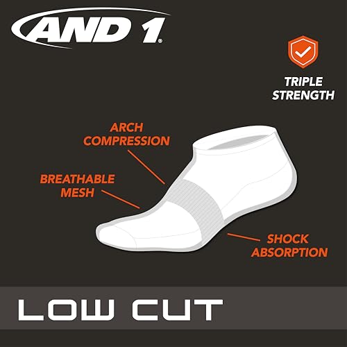AND1 Men's Performance Stretch Athletic Compression Socks - 12 Pack - Sports No Show Socks (6-1|5)  
AND1 Men's Low Cut