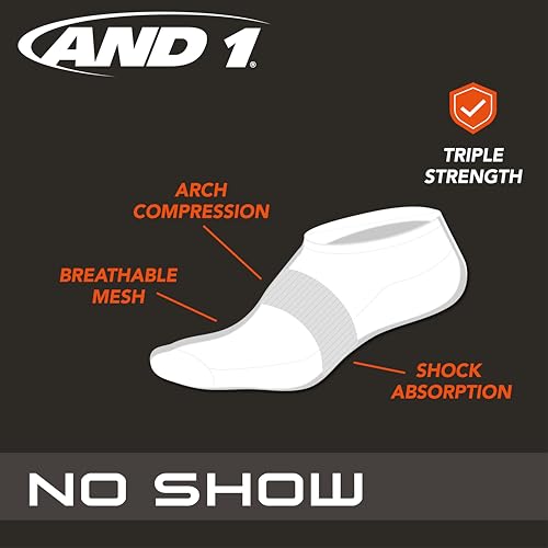 AND1 Men's Performance Stretch Athletic Compression Socks - 12 Pack for Men - Sports Low Cut No Show Socks (6-1|5)  
AND