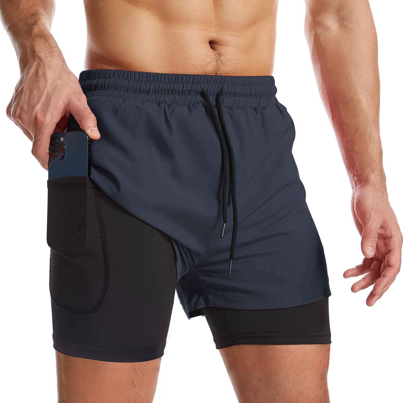 Surenow Men's Quick Dry 2 in 1 Running Shorts for Workout with Liner and Zip Pockets
| Surenow Men's Running Shorts wit
