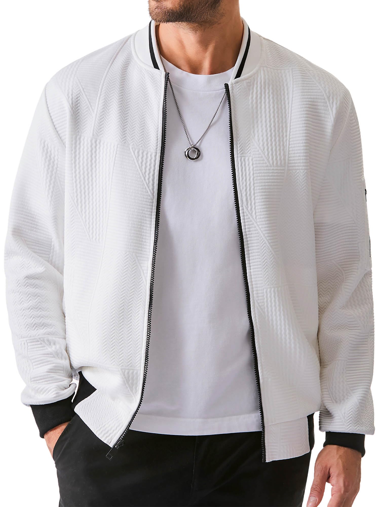 JMIERR Mens Casual Jacquard Bomber Jackets Color-Block Lightweight Varsity Jacket Fashion Zipper Coat for Casual Wear
|